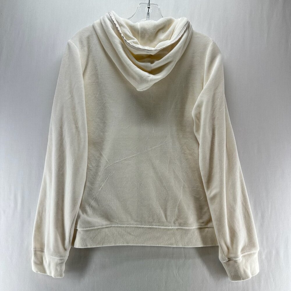 Izod Movement Velour Full-zip Hooded Sweatshirt Women L Stretch Pocket Off White - Picture 2 of 12